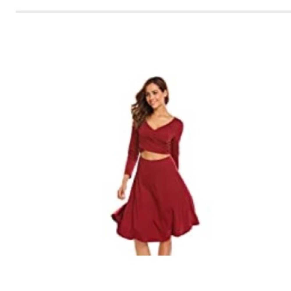 LONG SLEEVE WINE RED BURGUNDY CUTOUT SEXY DRESS
